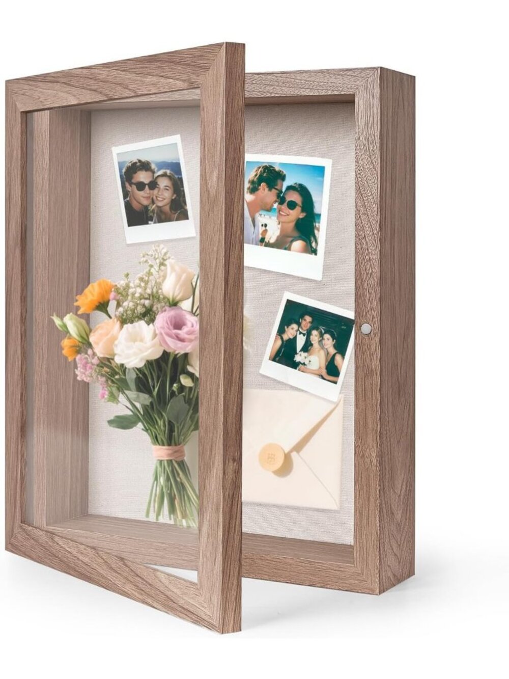 11x14 Deep Shadow Box Frame with Linen Back & Pins - Elegant Walnut Display